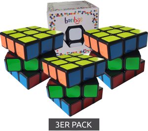 Pack of 3 bonbae 3x3 Rubik's Cubes for Kids and Adults. Puzzle Game Promotes Concentration, Logic, and Skill. Educational Game. Black/Colorful.