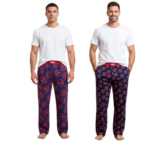 Pantaloni da pigiama RE:COVERED X MARVEL Deadpool Icon Repeat da uomo con stampa Deadpool PCMARV504 Blu navy/Rosso