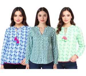 Chemisier d'été femme ZWILLINGSHERZ à pois, tunique avec ou sans pompon, vert ou bleu