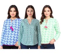 Blusa de verano para mujer ZWILLINGSHERZ con estampado de lunares, tipo túnica, con o sin borlas, en verde o azul