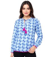 Blusa de verano para mujer ZWILLINGSHERZ con estampado de lunares, tipo túnica, con o sin borlas, en verde o azul