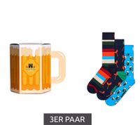 Confezione risparmio 3 paia di calzini Happy Socks Sausage & Beer in cotone, per tutti i giorni, in scatola regalo P000312 Blu/Blu navy/Rosso