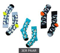 3 paia di calzini Happy Socks Polar Edition in cotone con stampa di orsi polari, pinguini e balene, confezione risparmio in scatola regalo P000551 Blu/Blu navy/Nero