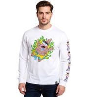 RE:COVERED X Nickelodeon Men's Long-Sleeved Shirt with Various Prints SpongeBob SquarePants Cotton Pullover Crew Neck Shirt in White