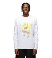 RE:COVERED X Nickelodeon Men's Long-Sleeved Shirt with Various Prints SpongeBob SquarePants Cotton Pullover Crew Neck Shirt in White