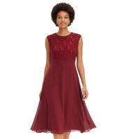 Women's Chiffon Dress with Lace and Embroidered Sequins, Mini Dress, Sleeveless Summer Dress, 938376 Ruby Red