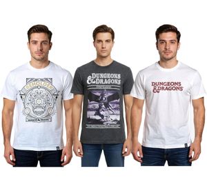 T-shirt homme RE:COVERED X DUNGEONS & DRAGONS, col rond en coton, RCHAS1, blanc crème ou noir/gris