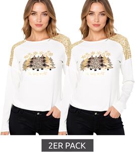 2-Pack Women's Christmas Sweater with Sequins and Round Neck, Christmas Tree Sweater, Long-Sleeved Shirt with Glitter, 951396 White 2-Pack Women's Christmas Sweater with Sequins and Round Neck, Christmas Tree Sweater, Long-Sleeved Shirt with Glitter, 951396 White