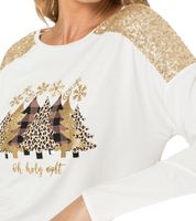 Jersey navideño para mujer con lentejuelas y cuello redondo, jersey de árbol de Navidad, camisa de manga larga con purpurina, 951396 blanco (paquete de 2)
