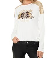 Jersey navideño para mujer con lentejuelas y cuello redondo, jersey de árbol de Navidad, camisa de manga larga con purpurina, 951396 blanco (paquete de 2)