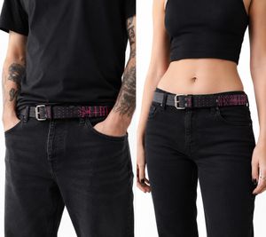 HIM Gürtel Echtleder-Gürtel mit Band-Schriftzug stylischer Freizeit-Gürtel Länge 110cm Schwarz/Lila 