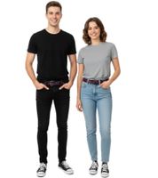 HIM Leather Belt with Embossed Logo - Stylish Casual Belt, Black/Purple