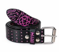 Cintura HIM in vera pelle con logo del gruppo, elegante cintura casual, lunghezza 110 cm, nero/viola