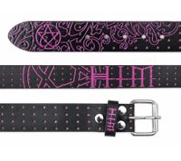 Cintura HIM in vera pelle con logo del gruppo, elegante cintura casual, lunghezza 110 cm, nero/viola
