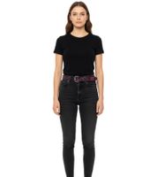 HIM Leather Belt with Embossed Logo - Stylish Casual Belt, Black/Purple