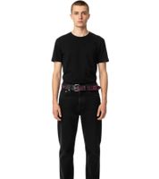 HIM Leather Belt with Embossed Logo - Stylish Casual Belt, Black/Purple