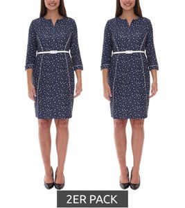 2er Pack gepunktetes Damen Frühlings-Kleid inklusive Gürtel Strand-Outfit Midi-Kleid 940590 Dunkelblau/Weiß