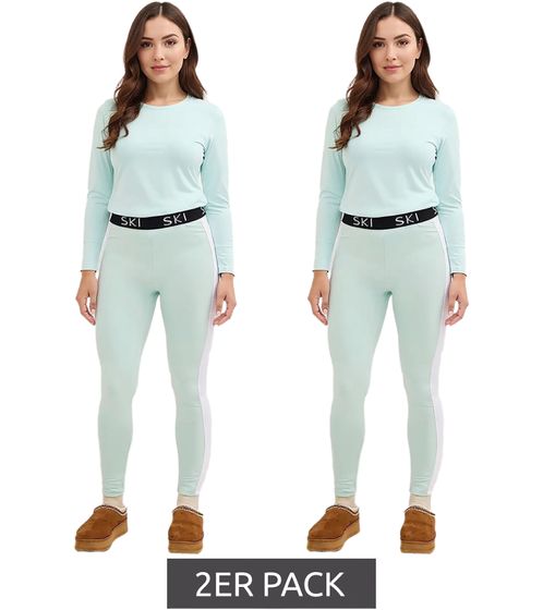 2er Pack Damen nachhaltige Thermo-Leggings aus weichem Super-Stretch-Material Ski-Leggings 951614 Mint-Grün