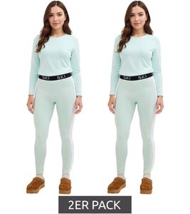 2er Pack Damen nachhaltige Thermo-Leggings aus weichem Super-Stretch-Material Ski-Leggings 951614 Mint-Grün