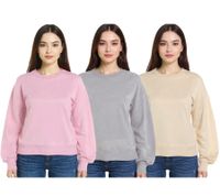 Sudadera ZEGY para mujer, jersey sencillo de algodón, jersey de cuello redondo 1065 en gris, rosa o beige