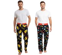 RE:COVERED X Pac-Man Pantalones de pijama para hombre con estampado integral de Pac-Man en negro/amarillo o negro/rojo