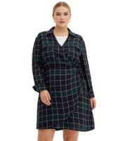 Vestido mini fluido de mujer, vestido cruzado de cuadros con cuello camisero, 914043 Azul