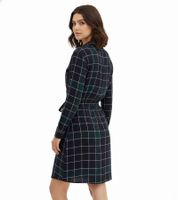 Vestido mini fluido de mujer, vestido cruzado de cuadros con cuello camisero, 914043 Azul