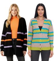 Cardigan da donna Aniston CASUAL: Cardigan alla moda con chiusura a bottoni e righe a contrasto in beige/blu/verde o nero/arancione/viola