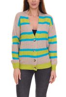 Cardigan da donna Aniston CASUAL: Cardigan alla moda con chiusura a bottoni e righe a contrasto in beige/blu/verde o nero/arancione/viola