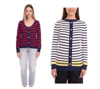 Pull en maille DELMAO pour femme avec patte de boutonnage décorative, pull-chemise à manches longues, rouge/bleu foncé ou bleu/blanc