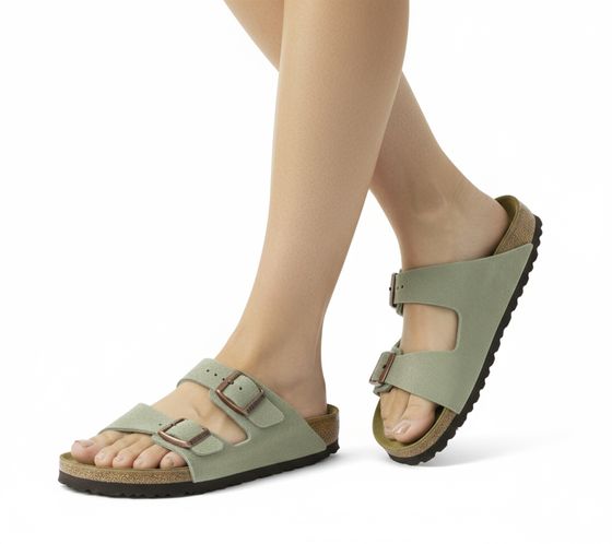 BIRKENSTOCK Arizona Suede Slippers for Women and Men, Made in Germany, Narrow Width, 51463 Taupe-Gray
