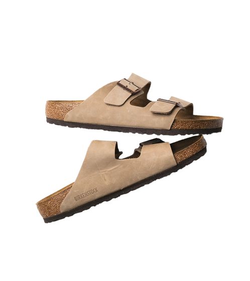 BIRKENSTOCK Arizona Nubukleder-Schlappen Damen und Herren Pantoletten Haus-Schuhe  Made in Germany schmale Breite 352203 Braun