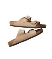 BIRKENSTOCK Arizona Nubukleder-Schlappen Damen und Herren Pantoletten Haus-Schuhe  Made in Germany schmale Breite 352203 Braun