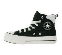 Zapatillas altas Converse Chuck Taylor All Star Puff Lift para mujer con forro de piel sintética, estilo retro de piel auténtica, 132170C, color negro.