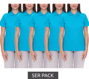 Polo ELEVATE Helios para mujer, paquete de 5, punto de piqué de algodón, 180 g/m², 3810751, azul agua