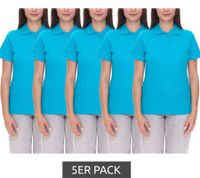5-Pack ELEVATE Helios Women's Polo Shirt, Cotton Pique Knit, 180 g/m², 3810751, Aqua Blue