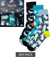 3 pairs of Happy Socks cotton socks in a gift box "Polar Edition" with polar bears, penguins, and whales in blue/navy/black or "Sausage & Beer" with sausage, beer, and stripes in blue/navy/red