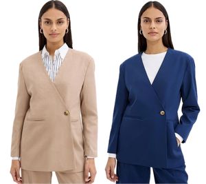 Blazer élégant pour femme, blazer d'automne, blazer business, blazer en coton, beige ou bleu
