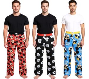 Pantaloni da pigiama da uomo RE:COVERED X Disney Topolino, in cotone con stampa Disney RCDIF210, neri, blu o rossi