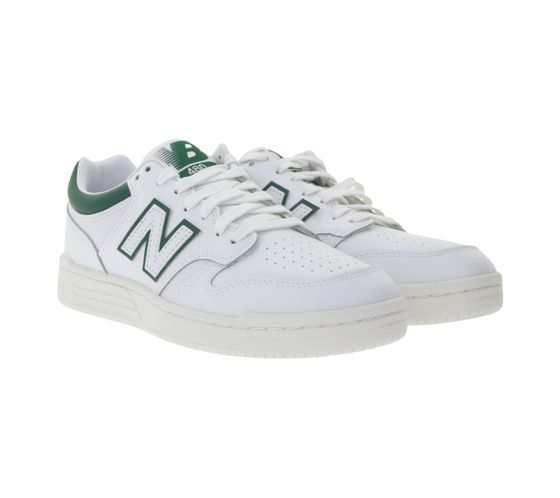 New Balance Men's Sneakers, Genuine Leather Shoes with Ortholite Sole, Low-Top Shoes, BB480LGT, White/Green