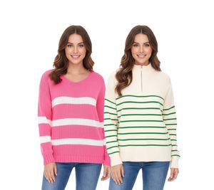 Suéter de punto Aniston CASUAL para mujer, suéter de rayas para uso diario, camisa de manga larga en rosa/blanco y beige/verde