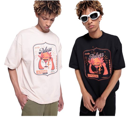 DWD Studioz Ipanema Men's Round Neck T-Shirt with Large Front Print in Black or Beige