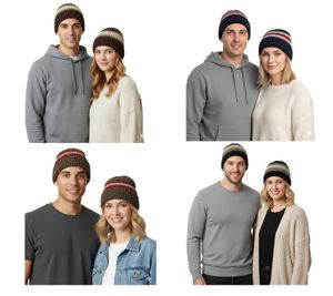 Gorro de invierno unisex de crochet Trust Co., gorro de punto suave con rayas, gorro de algodón, azul marino/blanco, marrón/blanco, caqui/blanco o azul marino/rojo.