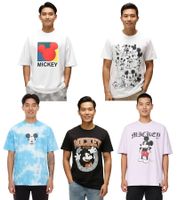 RE:COVERED X Disney Men's T-Shirt with Various Styles and Mickey Mouse Prints, Round Neck Cotton T-Shirt in White, Black, Purple, and Blue