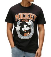 RE:COVERED X Disney Men's T-Shirt with Various Styles and Mickey Mouse Prints, Round Neck Cotton T-Shirt in White, Black, Purple, and Blue