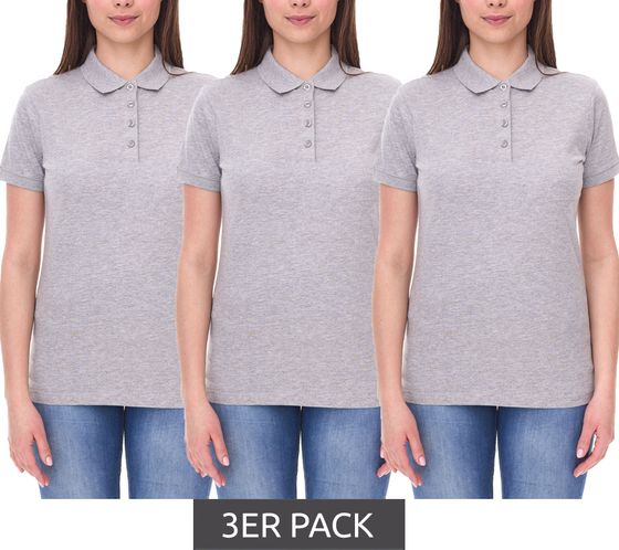 3er Sparpack SANTINO Mathias Damen Polo-Shirt aus Bio-Baumwolle Polo-Hemd mit 4er Knopfleiste Kurzarm-Shirt meliert 180 gr/m2 Grau