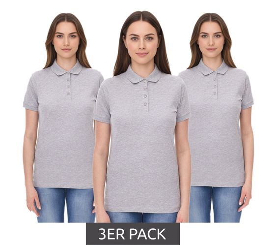 SANTINO Mathias Women's Organic Cotton Polo Shirt, 3-Pack, Short-Sleeve Mottled Shirt, 180 g/m² Gray