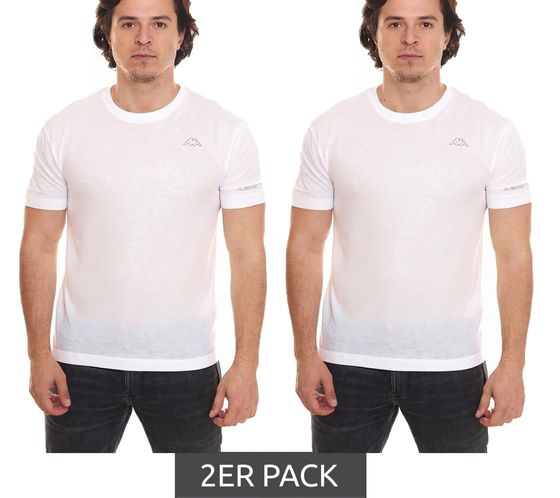 2er Sparpack Kappa Herren Baumwoll-Shirt Rundhals-Shirt mit kleinem Logo-Patch Kurzarm-Shirt 711169 A1C Weiß