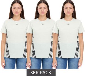 Pack de 3 camisetas deportivas sostenibles adidas para mujer, cuello redondo, fitness, top deportivo y manga corta, HK6976 verde/negro Pack de 3 camisetas deportivas sostenibles adidas para mujer, cuello redondo, fitness, top deportivo y manga corta, HK6976 verde/negro