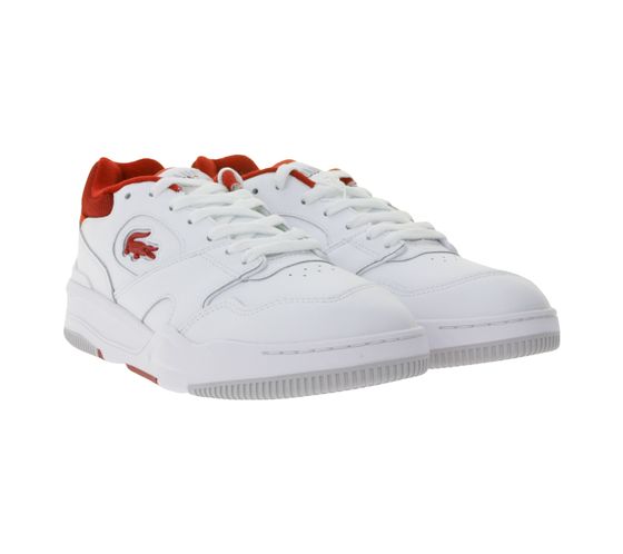 LACOSTE LINESHOT 124 2 SMA Zapatos de piel auténtica para hombre, zapatillas transpirables con plantilla OrthoLite, con cordones, blanco/rojo